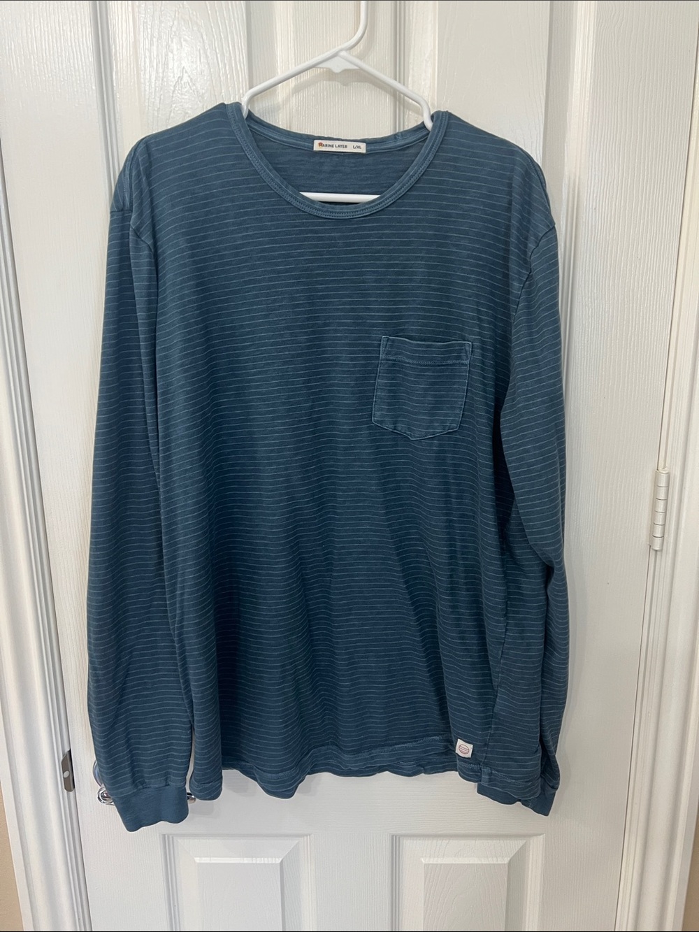 Marine Layer Men's Long-Sleeve Striped Pocket Tee - Teal Blue